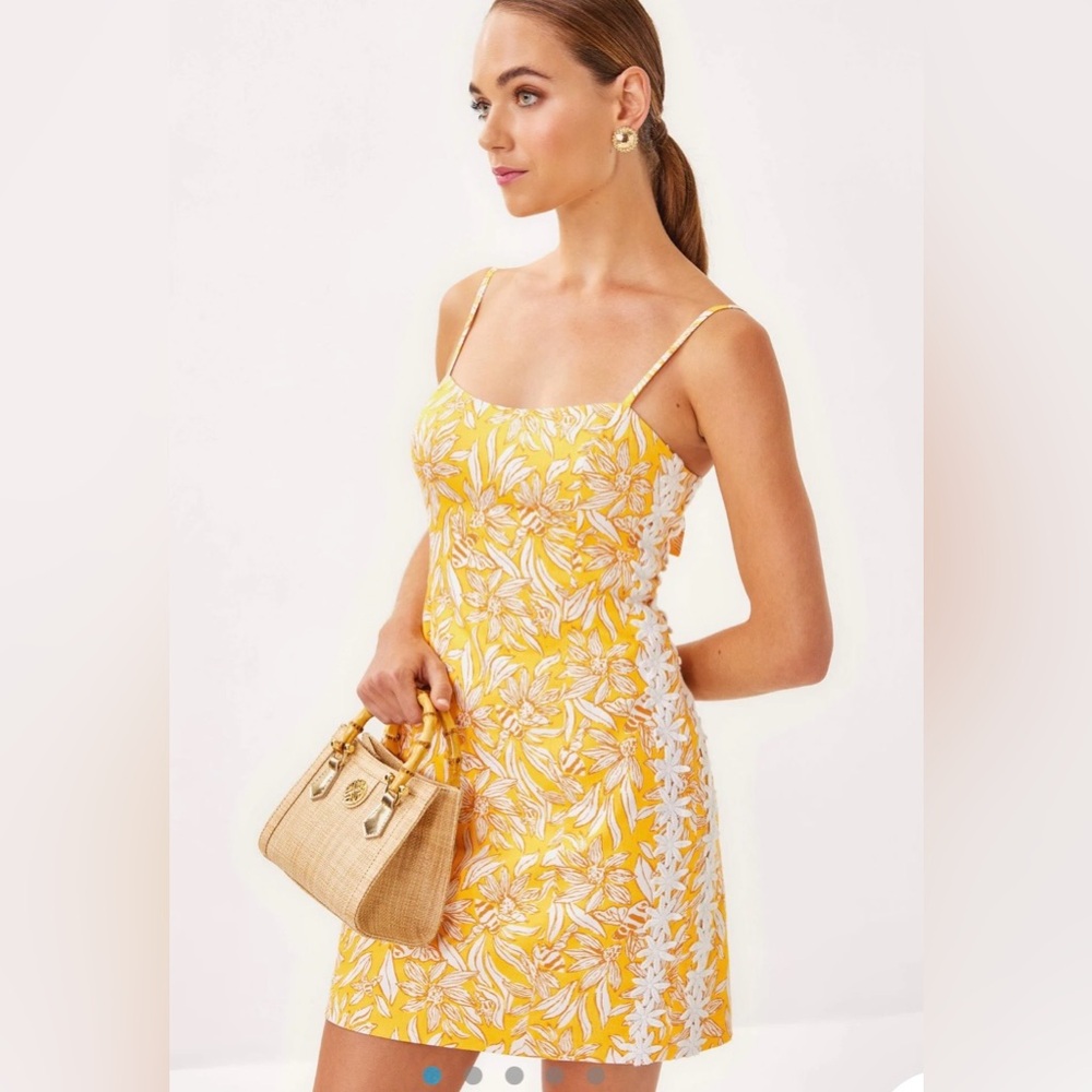 New Lilly Pulitzer Shelli Stretch Dress Honeycomb Hideaway Print Tie Back Sz 14